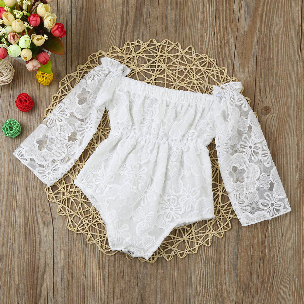 Baby rompers White Newborn Infant Baby Girls Cute Lace Print Off Shoulder Princess Romper baby girls clothes drop shipping