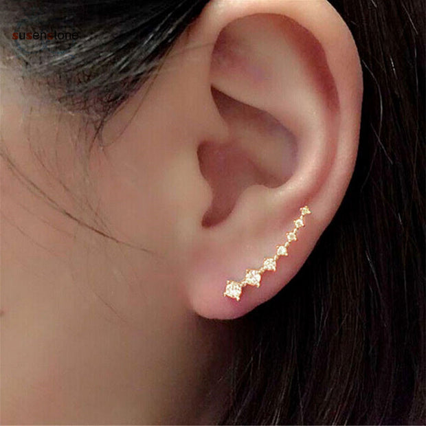 SUSENSTONE Rhinestone Crystal Seven stars Trendy Jewelry Beautifully Ear row Accessories line type Earrings for women