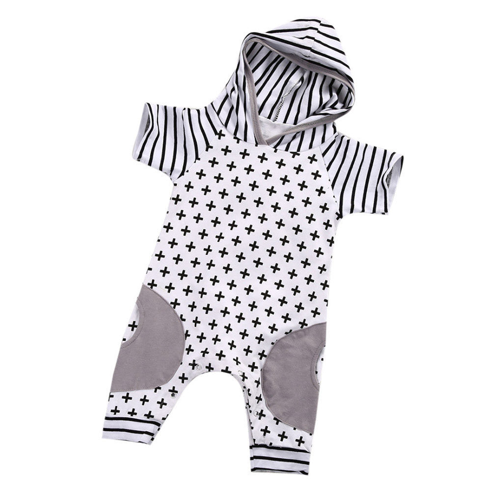 2017 Newborn Baby Girls Boy Clothing Hooded Romper Cross Short Sleeve Jumpsuit Cute Outfits Baby Boys Clothes