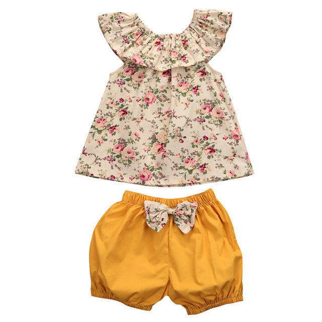 Toddler Infant Baby Girl Clothing Set Outfits Floral Shirt Tops Short Sleeve Flower Shorts Pants 2pcs Set Clothes Baby Girls