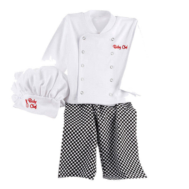 3PCS Infant Toddler Boy Cotton Chief Cook T-shirt+Long Pants+Hat Clothing Cosplay Party Outfits Sets Fancy Photography Costume