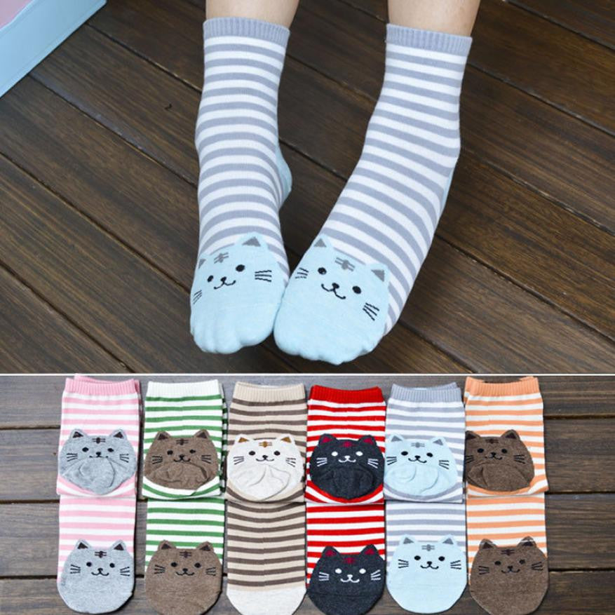 Superb! 6 Colors 3D Animals Striped Cartoon Socks Women Cat Footprints Cotton Socks Floor Freeshipping&Wholesale