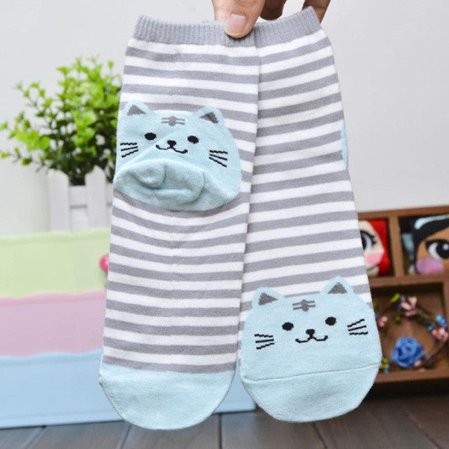 Superb! 6 Colors 3D Animals Striped Cartoon Socks Women Cat Footprints Cotton Socks Floor Freeshipping&Wholesale