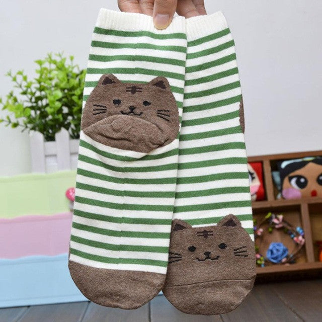 Superb! 6 Colors 3D Animals Striped Cartoon Socks Women Cat Footprints Cotton Socks Floor Freeshipping&Wholesale