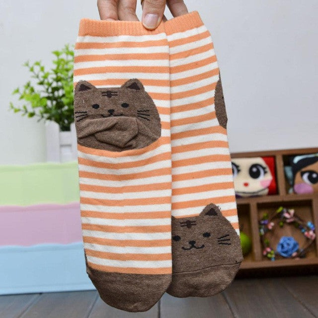 Superb! 6 Colors 3D Animals Striped Cartoon Socks Women Cat Footprints Cotton Socks Floor Freeshipping&Wholesale