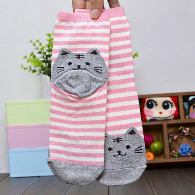 Superb! 6 Colors 3D Animals Striped Cartoon Socks Women Cat Footprints Cotton Socks Floor Freeshipping&Wholesale