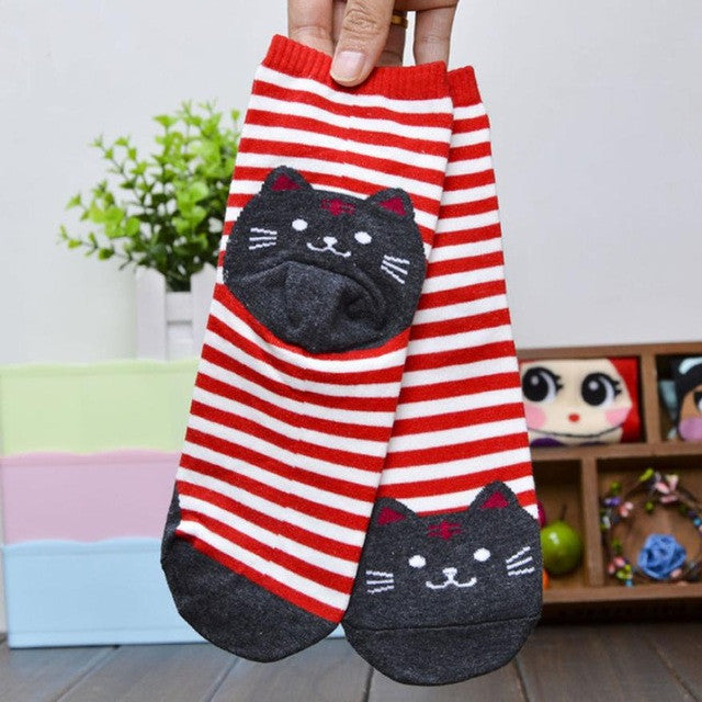 Superb! 6 Colors 3D Animals Striped Cartoon Socks Women Cat Footprints Cotton Socks Floor Freeshipping&Wholesale