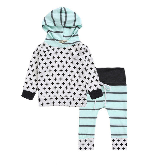 Infant Baby Boys Girls Striped Clothes Hoodie Tops T-shirt+Cotton Pants 2pcs suit newborn baby boys girls clothing sets