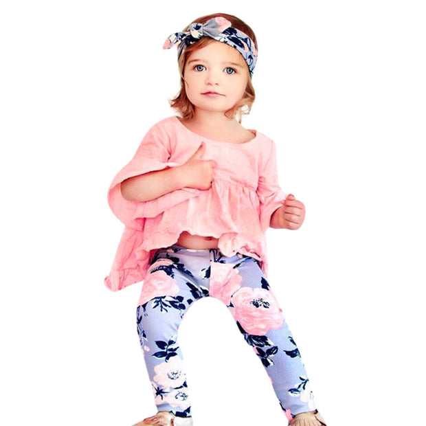 2pcs Ruffle Long Sleeve Fold T-shirt Floral Print Pants New 2017 Newborn Baby Girls Clothes Leggings 2pcs Outfits Clothes Set