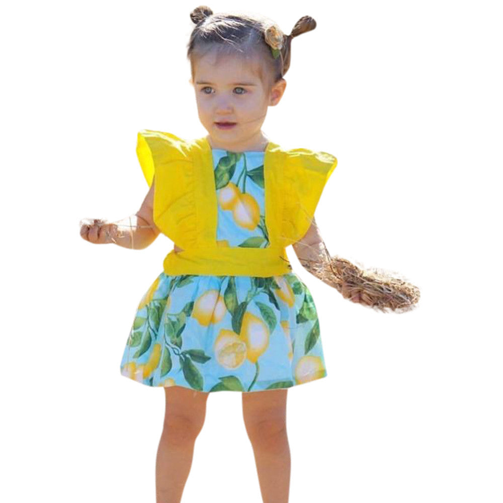 Baby Girls Rompers Summer Lemon Printed Cotton Floral Romper Sunsuit Dress 2017 New Bebes Jumpsuit Princess Dress