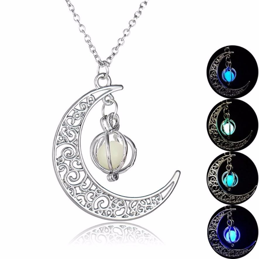 2017 fashion Glow In the dark Necklace Moon shape Hollow with ball Luminous  Pumpkin Pendant Necklace Valentine Halloween #20