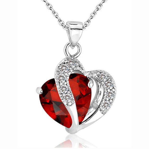 Fashion Women Heart Crystal Rhinestone Silver Chain Pendant Necklace Jewelry Pang heart Crystal Necklace #30