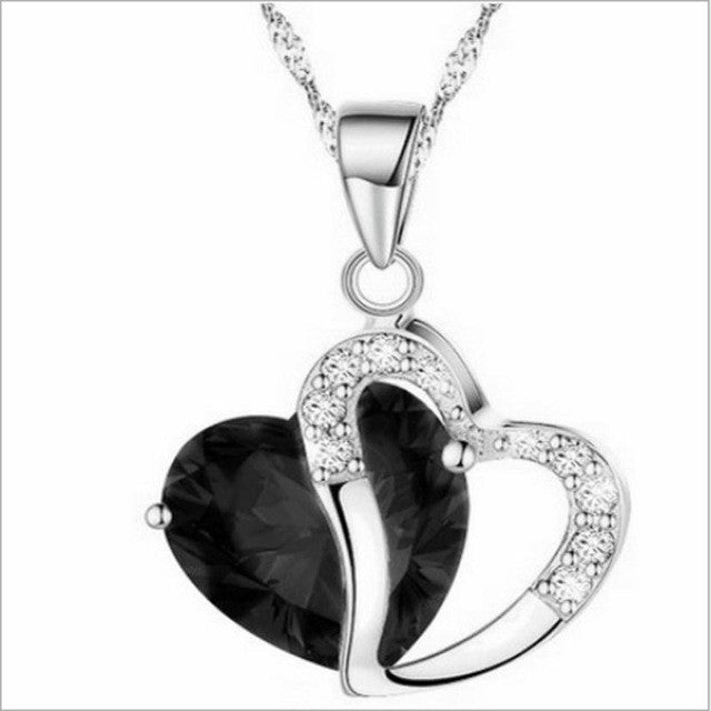 Fashion Women Heart Crystal Rhinestone Silver Chain Pendant Necklace Jewelry Pang heart Crystal Necklace #30