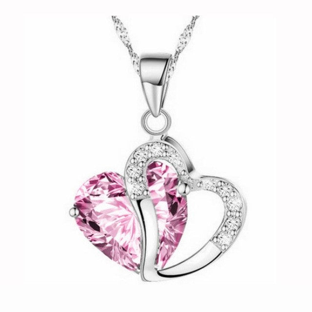 Fashion Women Heart Crystal Rhinestone Silver Chain Pendant Necklace Jewelry Pang heart Crystal Necklace #30