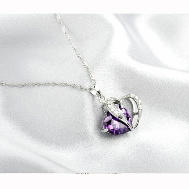 Fashion Women Heart Crystal Rhinestone Silver Chain Pendant Necklace Jewelry Pang heart Crystal Necklace #30