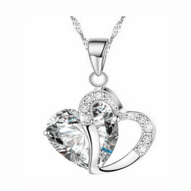 Fashion Women Heart Crystal Rhinestone Silver Chain Pendant Necklace Jewelry Pang heart Crystal Necklace #30