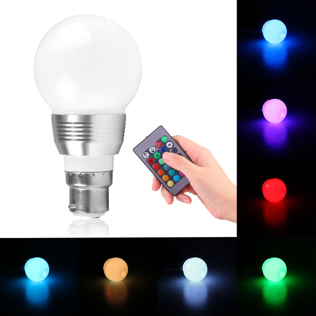 3W B22 16 Colors Changing RGB LED Light Bayonet Bulb with Remote Control Lamp AC85-240V