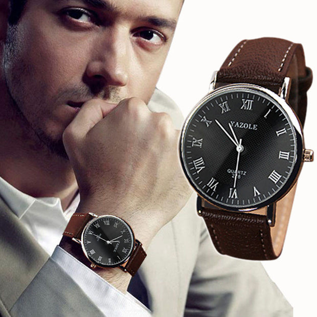 Luxury Fashion Faux Leather Mens Quartz Analog Watch Watches