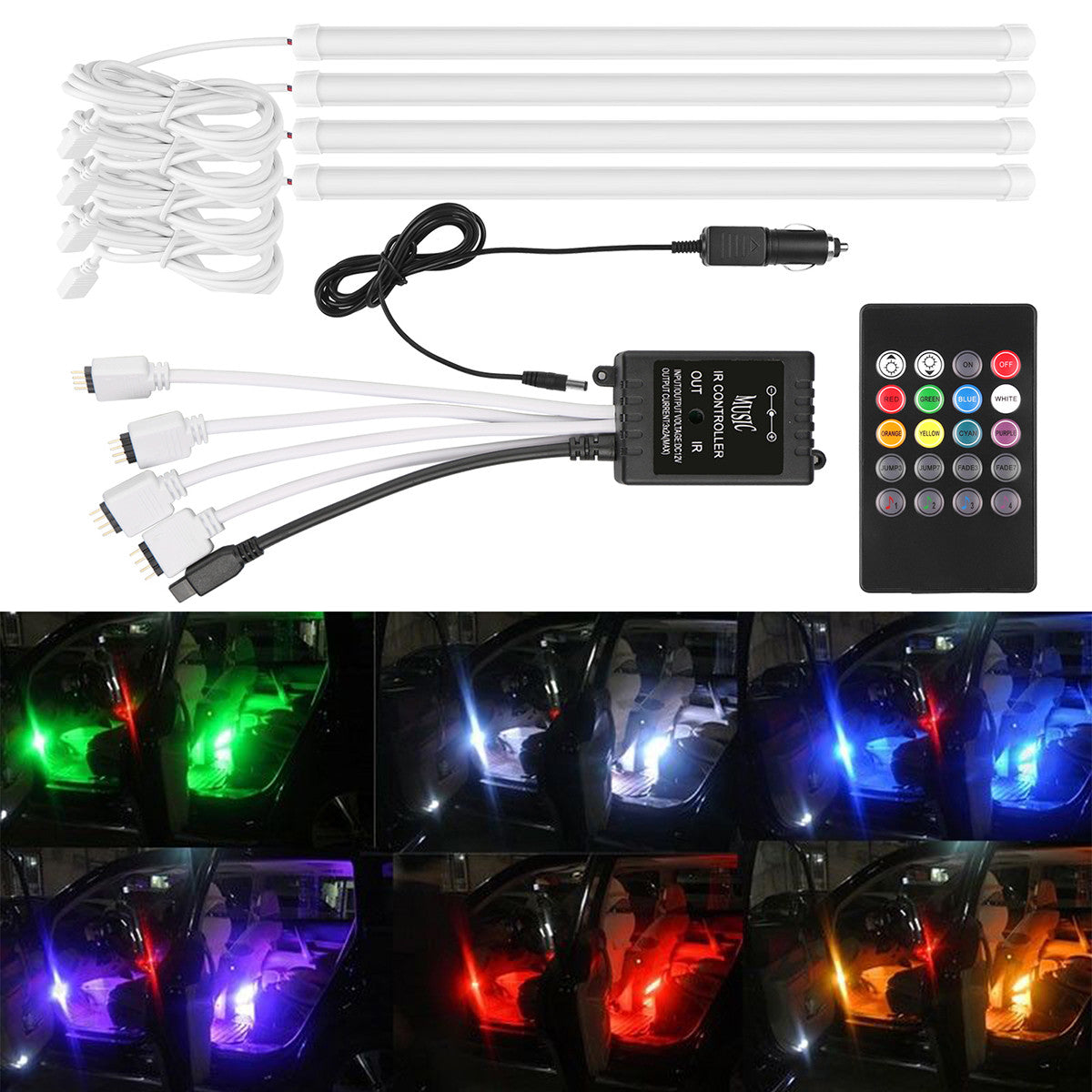 7 Color Music Control Car RGB LED Strip Light Atmosphere Lamp Kit Error Free with IR Remote