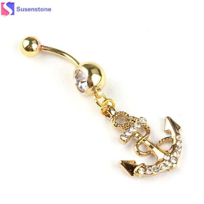 SUSENSTONE Body Jewelry Crystal Dream Catcher Navel Dangle Belly Barbell Button Bar Ring Body piercing Art