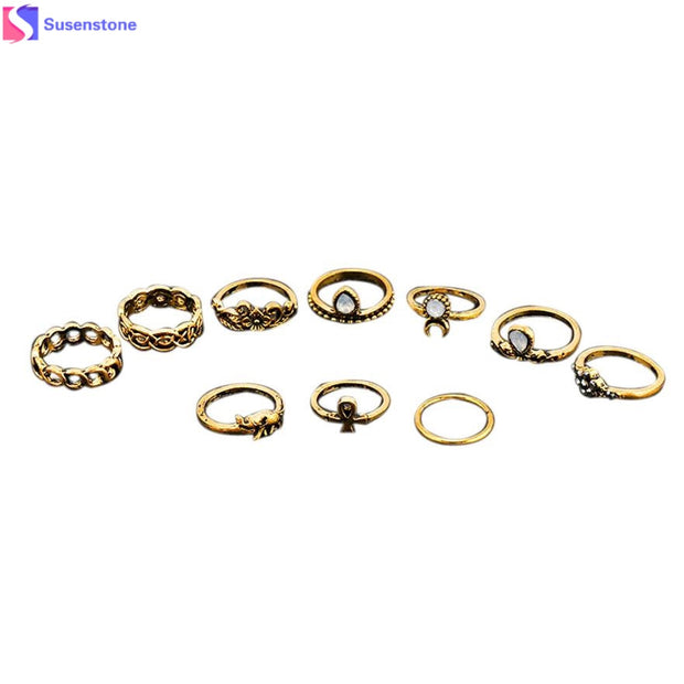 SUSENSTONE Retro 10Pcs/ Set Boho Fashion Arrow Moon Midi Finger Knuckle Rings 2016 Hot Sale