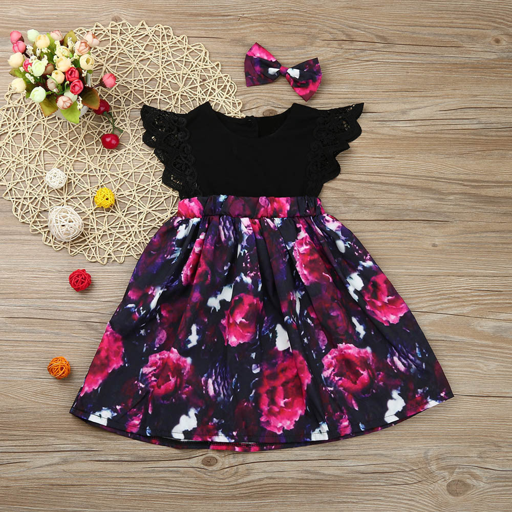 Summer dresses Kids Girl Floral Princess Dress+Headband Outfit Sister Clothes girls dresses children clothes Drop ship