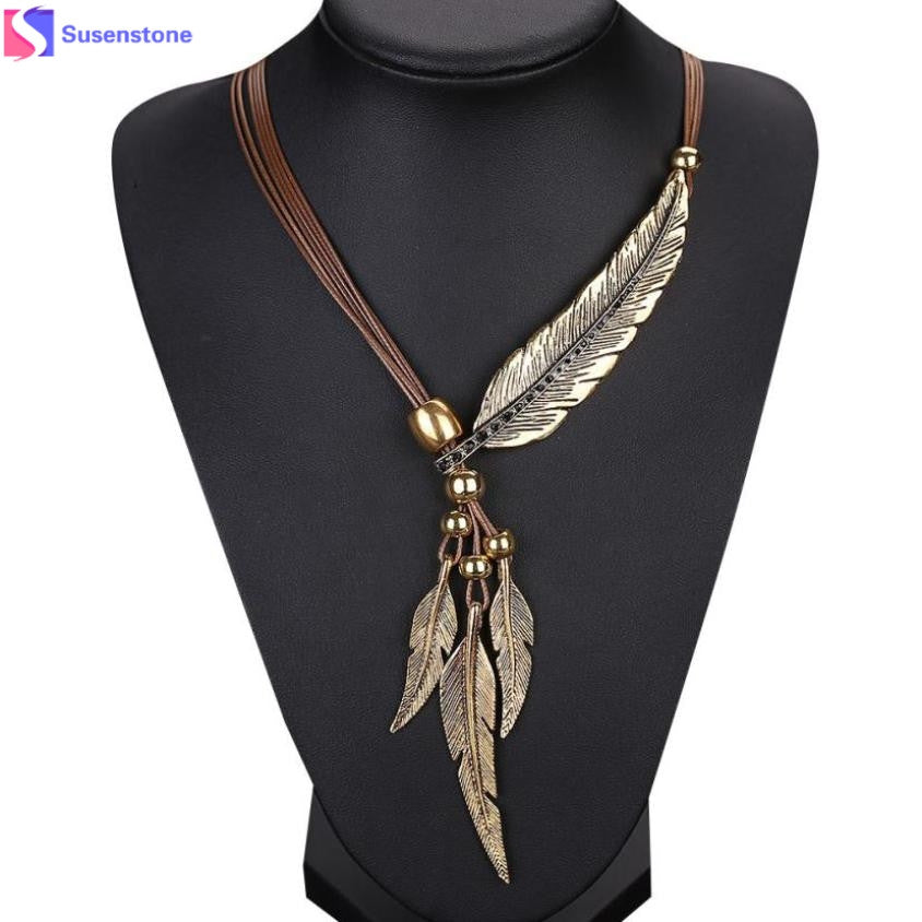 Alloy Feather Antique Vintage Time Necklace Sweater Chain Pendant Jewelry