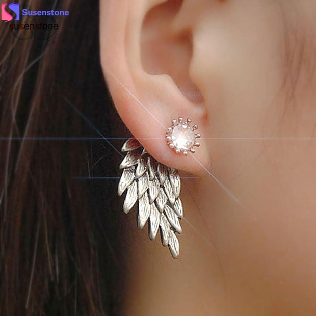 SUSENSTONE Women's Cool Jewelry Angel Wings Rhinestone Alloy Earrings