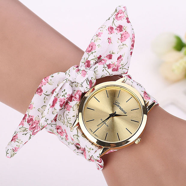 relojes mujer 2017 Womens Floral Jacquard Cloth Quartz Bracelet Watch Wristwatch Cloth fabric Watch vrouwen horloge