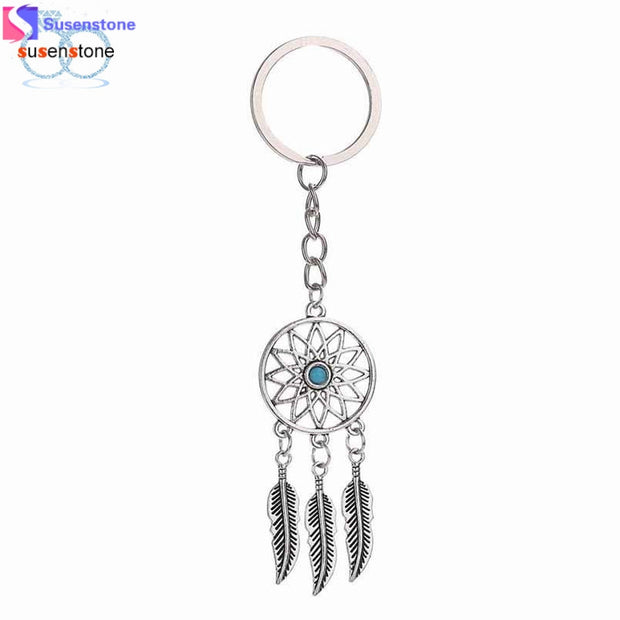 SUSENSTONE Dreamcatcher Feather Tassel Keychain Bag Handbag Ring Car Key Pendant