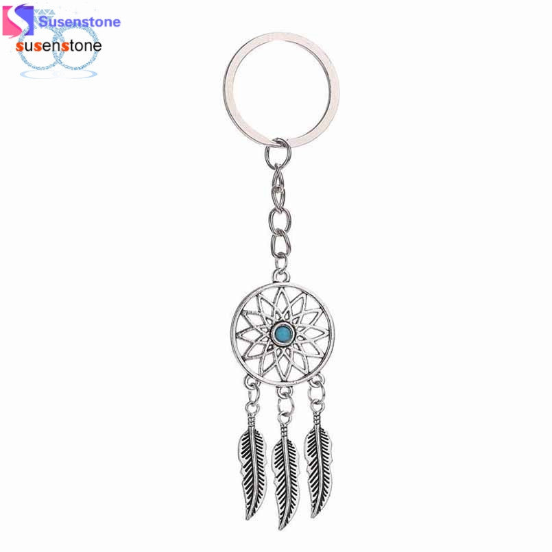 SUSENSTONE Dreamcatcher Feather Tassel Keychain Bag Handbag Ring Car Key Pendant