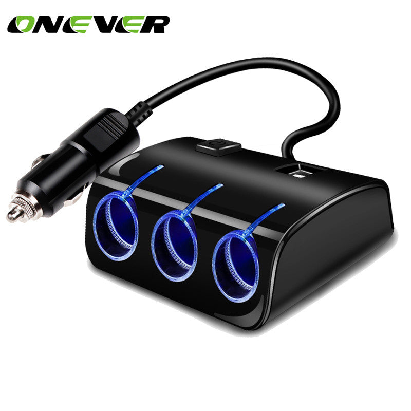 3 Ways 120W Universal Car Cigarette Lighter Sockets Splitter Power Adapter Dual USB Charger 3.1A Output  For All Phone And iPad