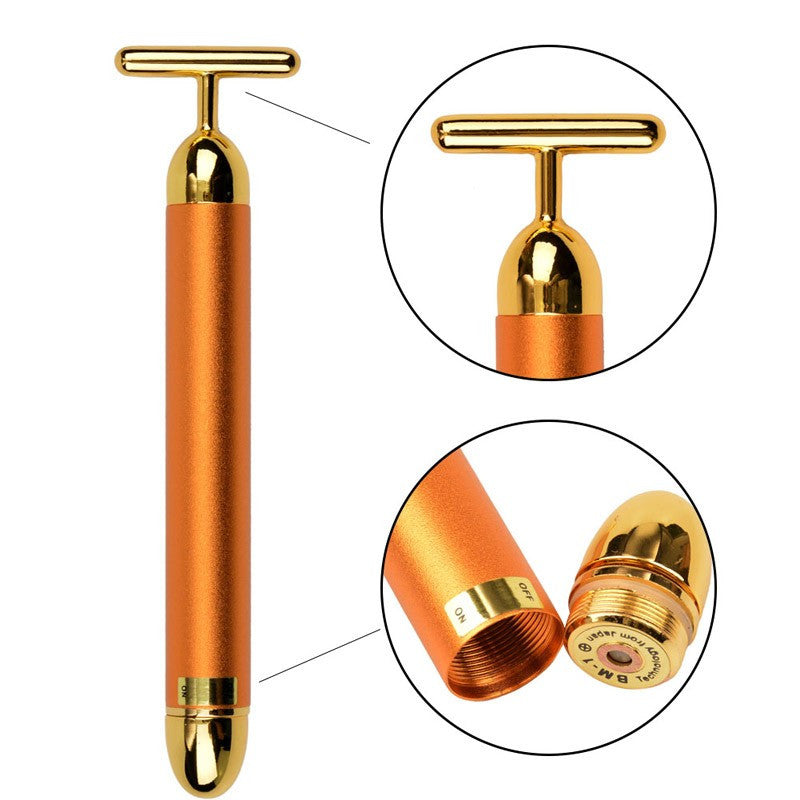 Slimming Face 24k Gold Vibration Facial Beauty Roller Massager Stick Lift Skin Tightening Wrinkle Bar Face with Black Bag