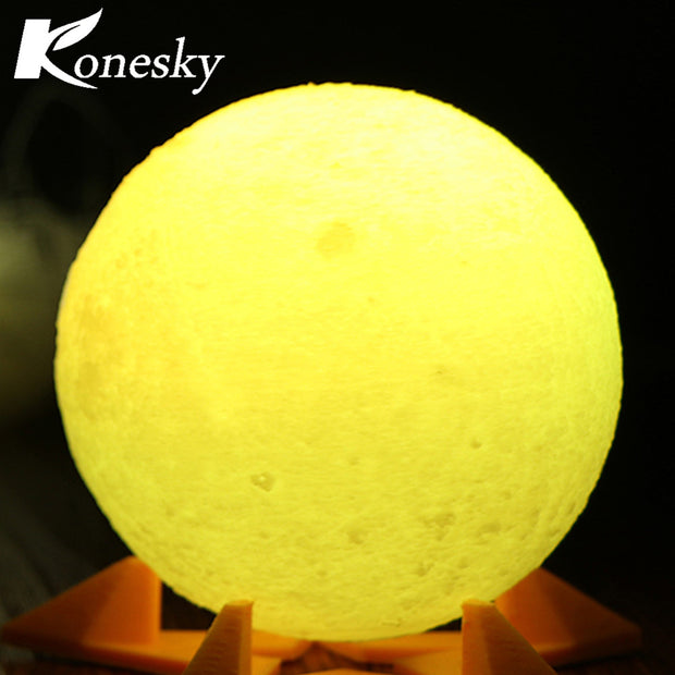 Konesky Rechargeable 3D Print Moon Lamp 2 Color Change Touch Switch Bedroom Bookcase Night Light Home Decor Creative Gift