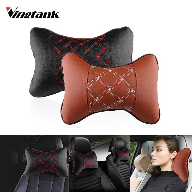 PU Leather Car Neck Pillow Pad Embroidery Chair Headrest Seat Cushion Nap Pillow Automotive Occipital with Strap