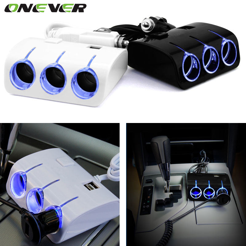 Onever 1 to 3 Car Cigarette Lighter Plug Power Adapter Dual USB Port Car Cigarette Lighter Socket Splitter Charger With Switch