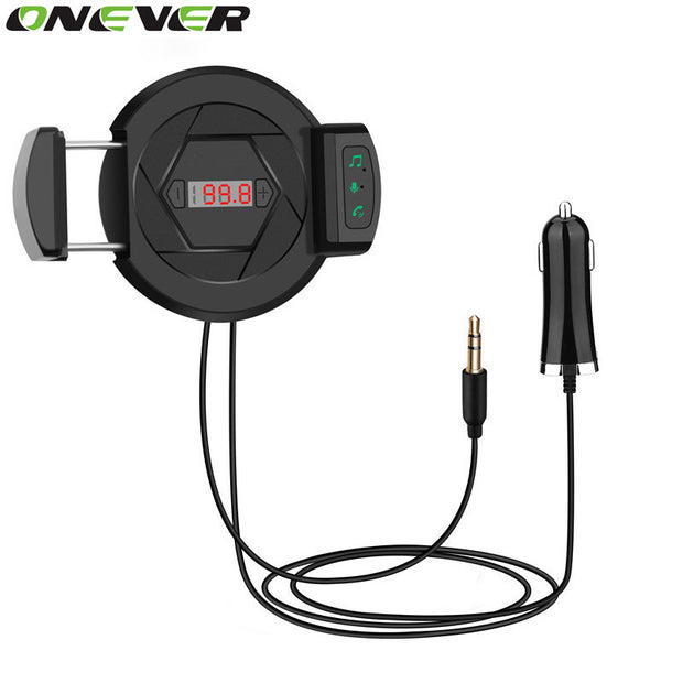 Onever Blutooth 4.1 FM Transmitter Handsfree Car Kit with Mic with Car Phone Holder USB Charger Car Audio MP3 Player AUX Input