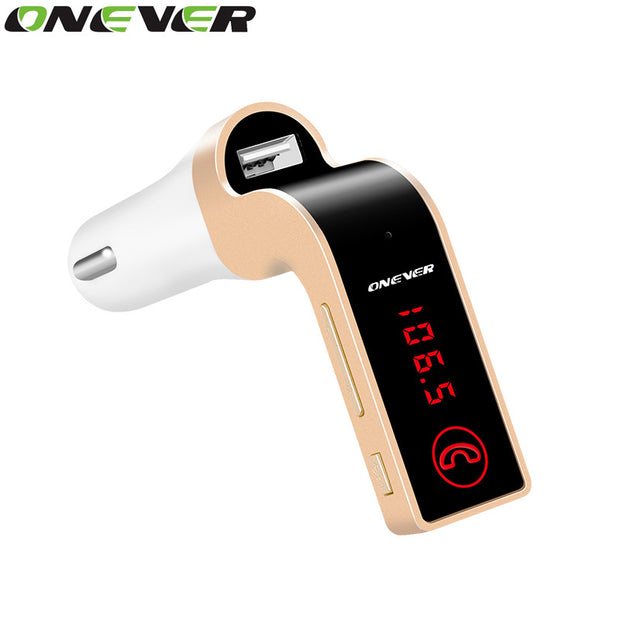 Onever Car MP3 Audio Player Bluetooth FM Transmitter Mini Wireless FM Modulator Car Kit HandsFree LCD Screen Radio MP3 Golden